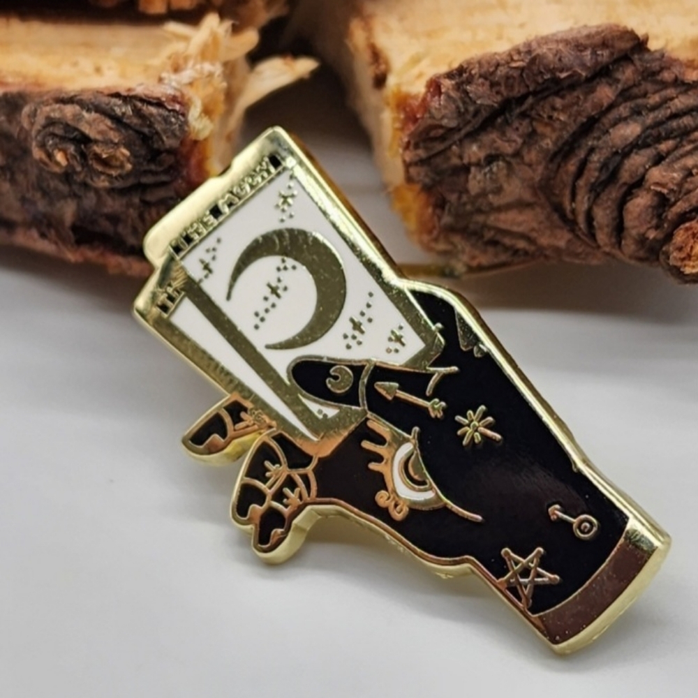 Gold Tarot Cards Mystic Moon Hand Gold Brooch Nice Gift For PSYCHIC